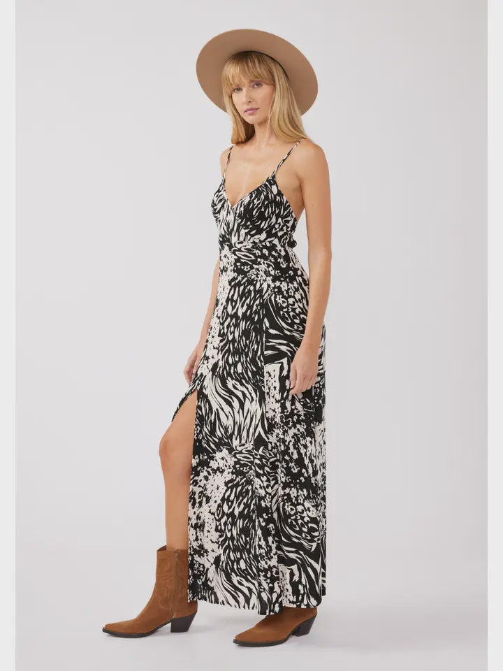 Maxi Dress Blk and blush tie back