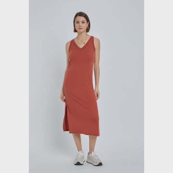 Basic v neck rust dress