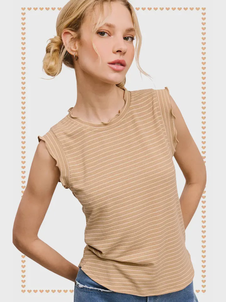 Stretchy Ruffle stripe tank top
