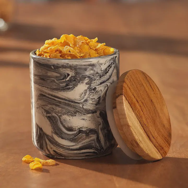 Ceramic Jar with Wooden Lid | Carbon