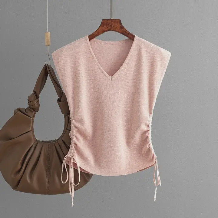 V Neck Crop Top Candy Pink one size