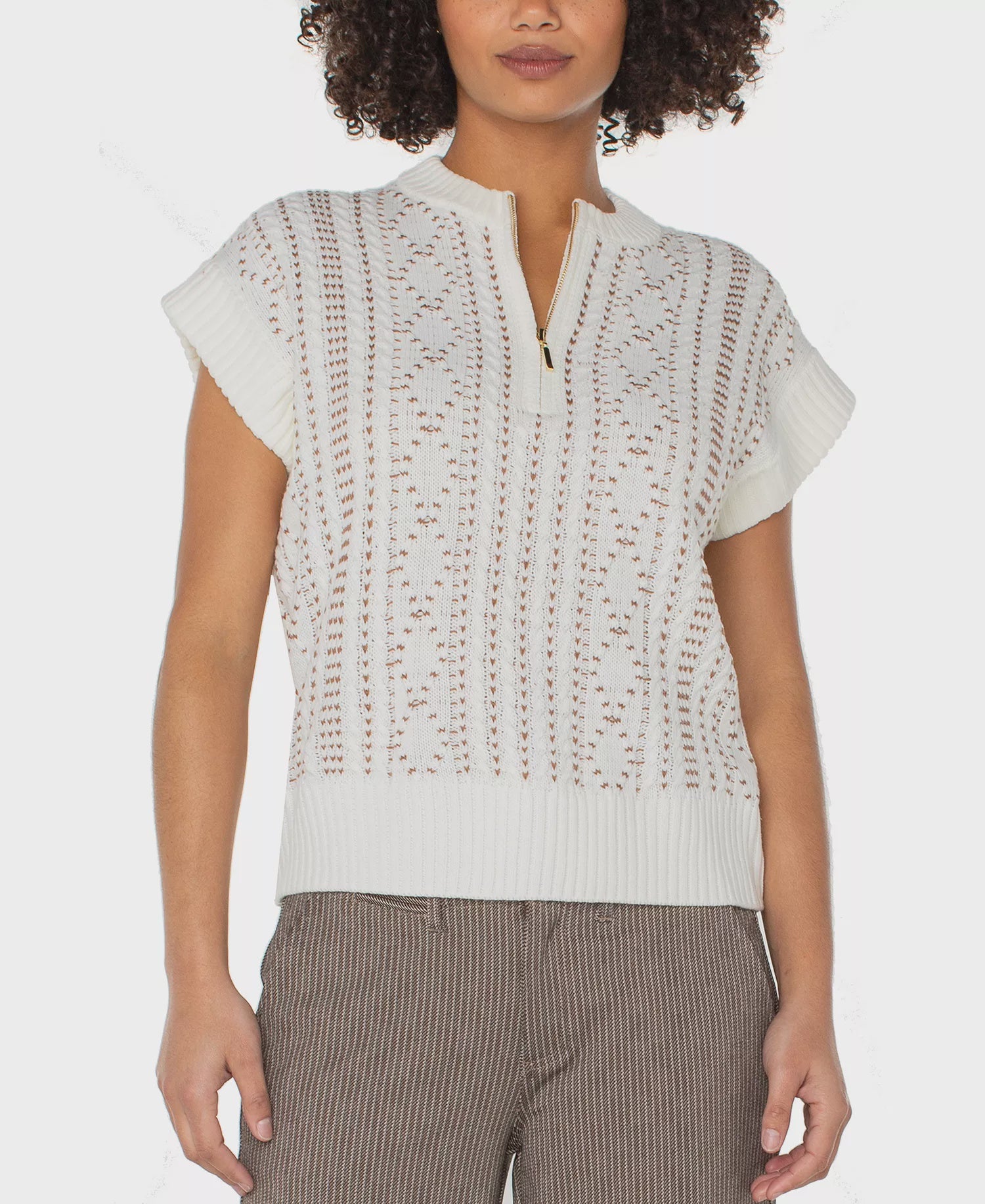 Cap 1/2 zip sweater crean / brown