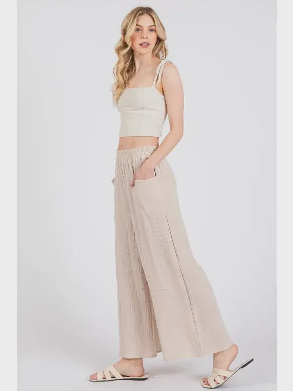 Cotton Double Gauze Wide Leg Pants natural