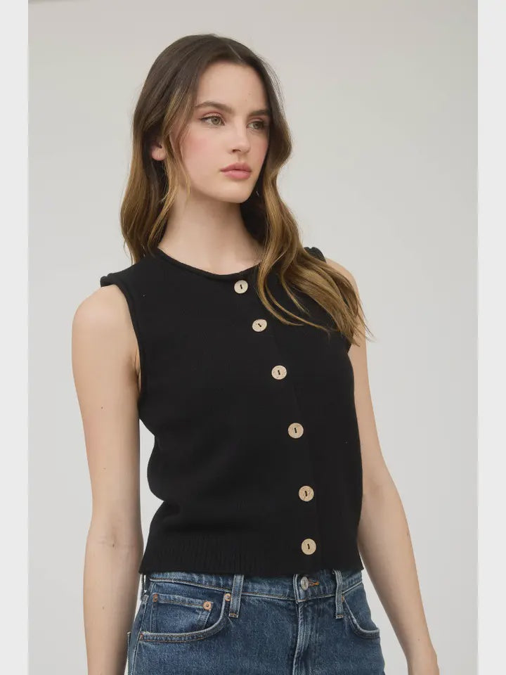 Raw edge button Knit vest top