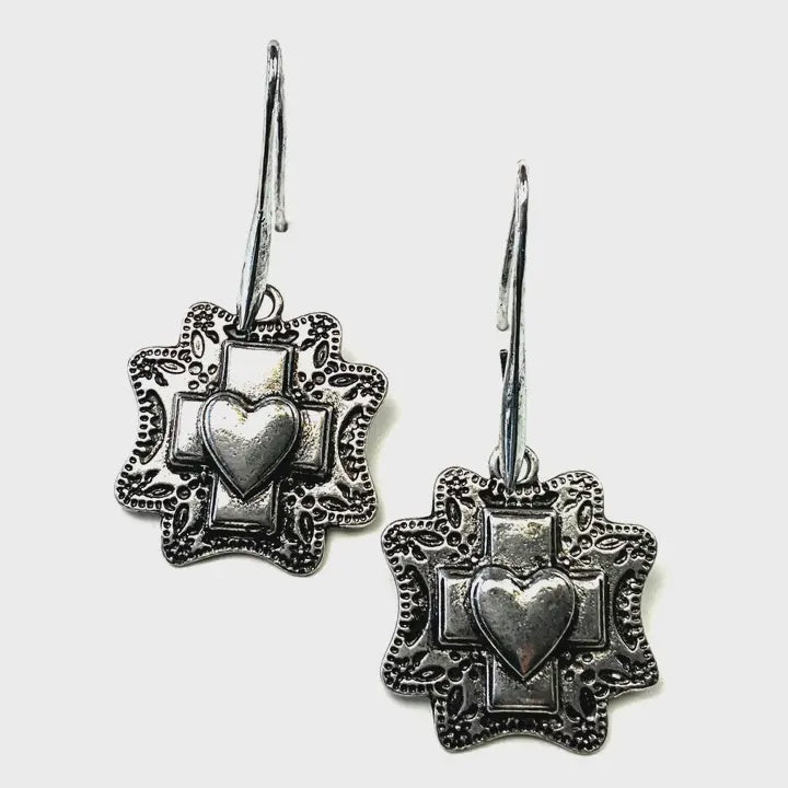 Small Sw Cross Dangle Earrings On Thick Wire