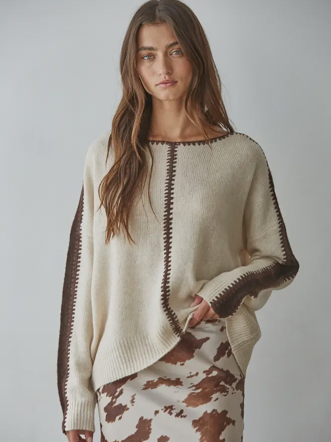 sweater beige with stitching