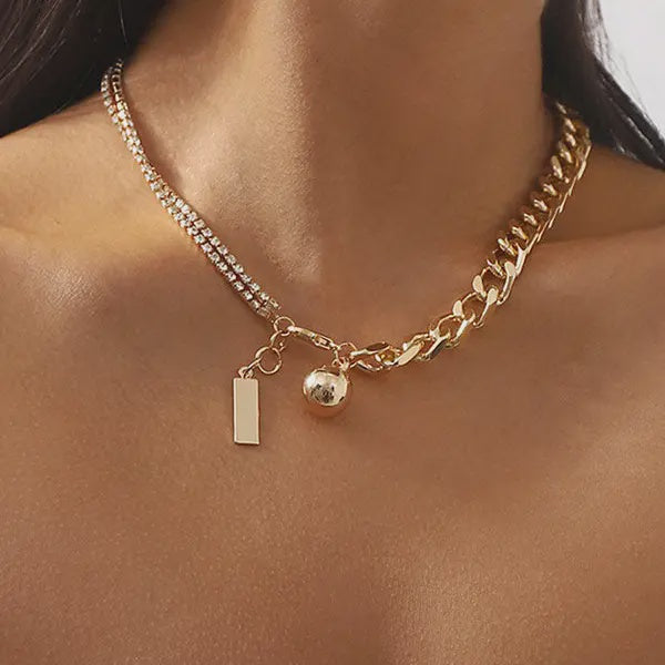 Chains Geometric Rhine Stones Necklaces gold