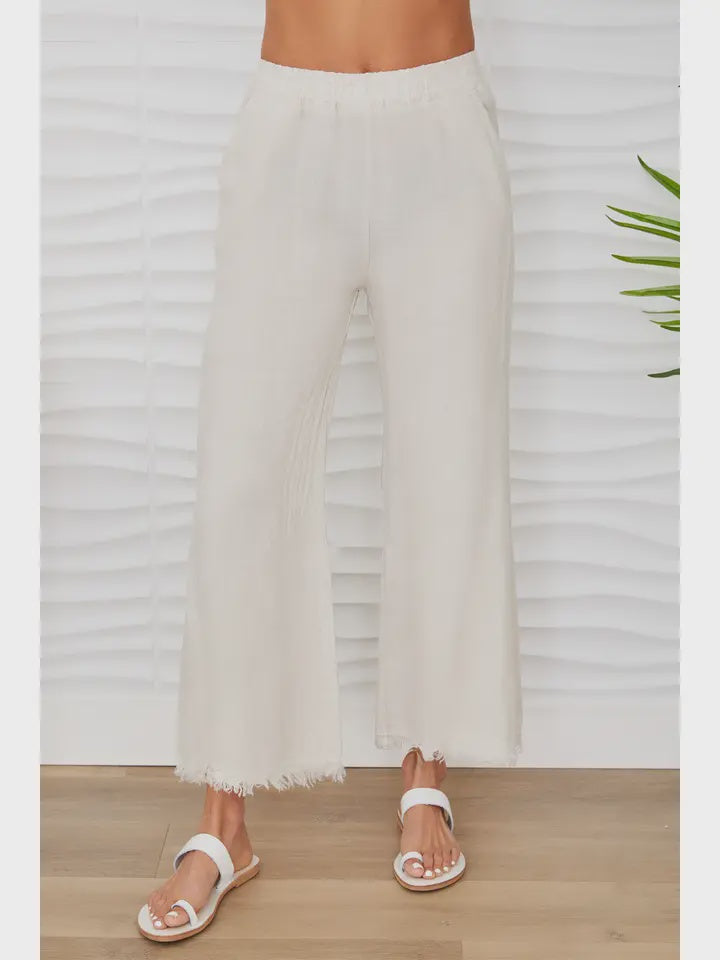 Italian Linen Pants with Raw Hem BEIGE