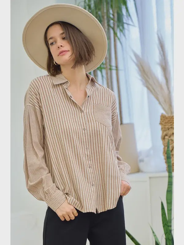 Oversized Stripe Shirt - CAMEL