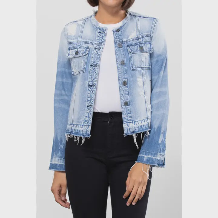 Collarless denim jacket light blue