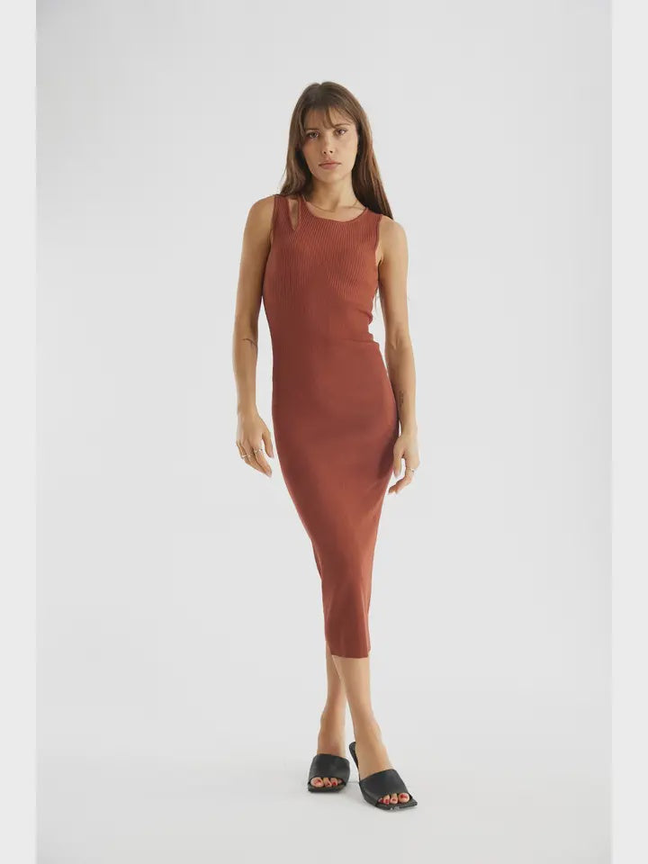 The Gena Dress | Shoulder Cut-Out Midi Dress Brick