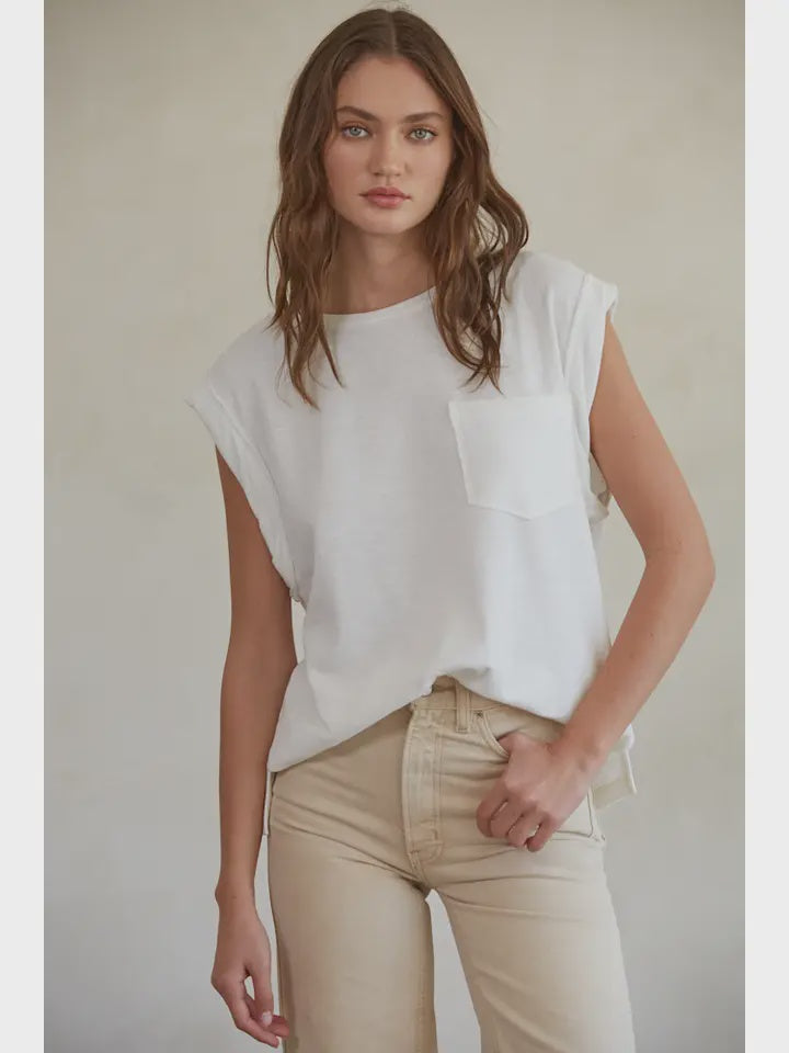 Knit Polyester Cotton Sleeveless Top Off white