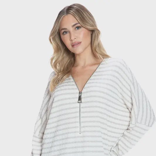Stripe taupe zip top