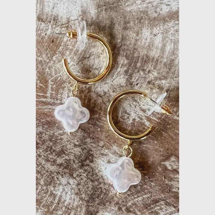 Pearl Hoop Clover Earring