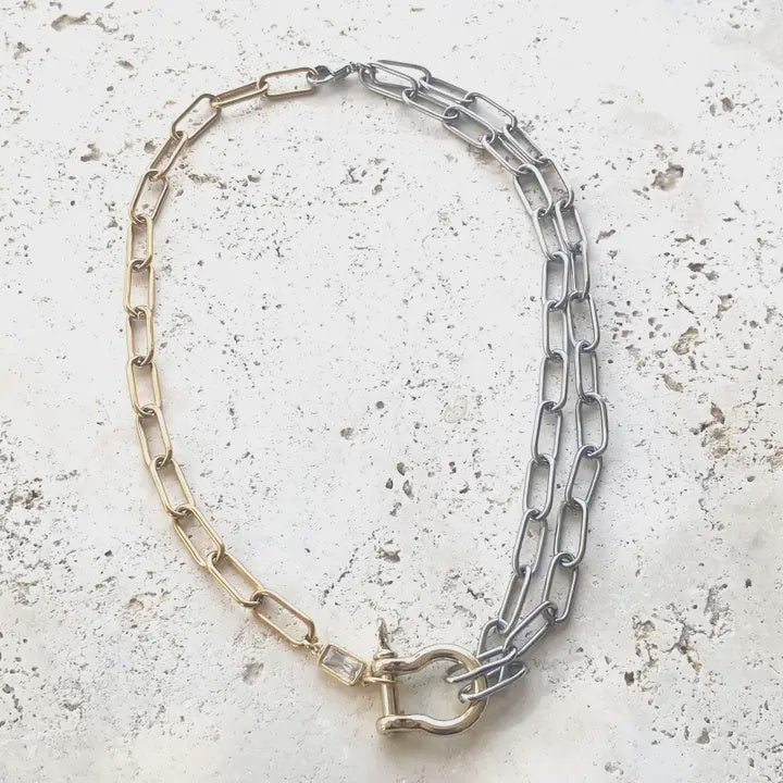 Edgy mix metal necklace