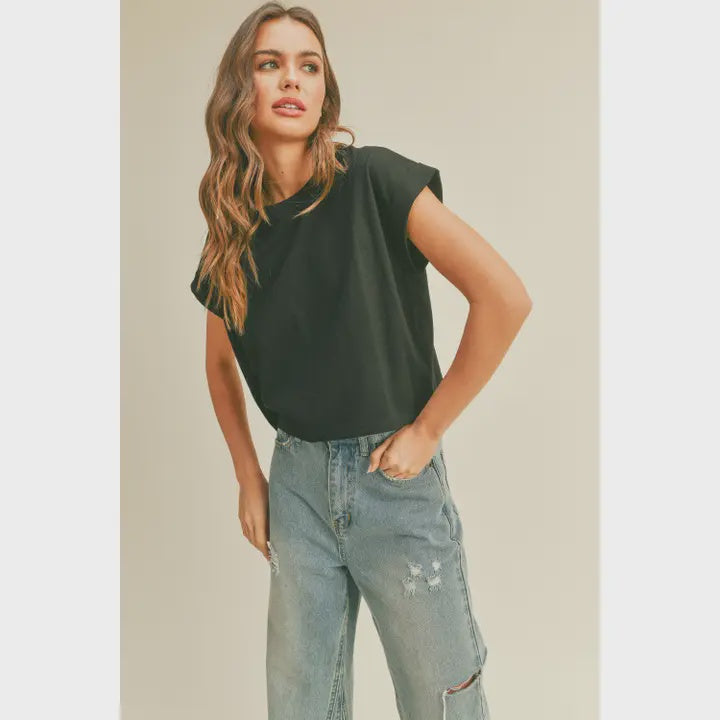 Round Neck Cuffed Sleeve top