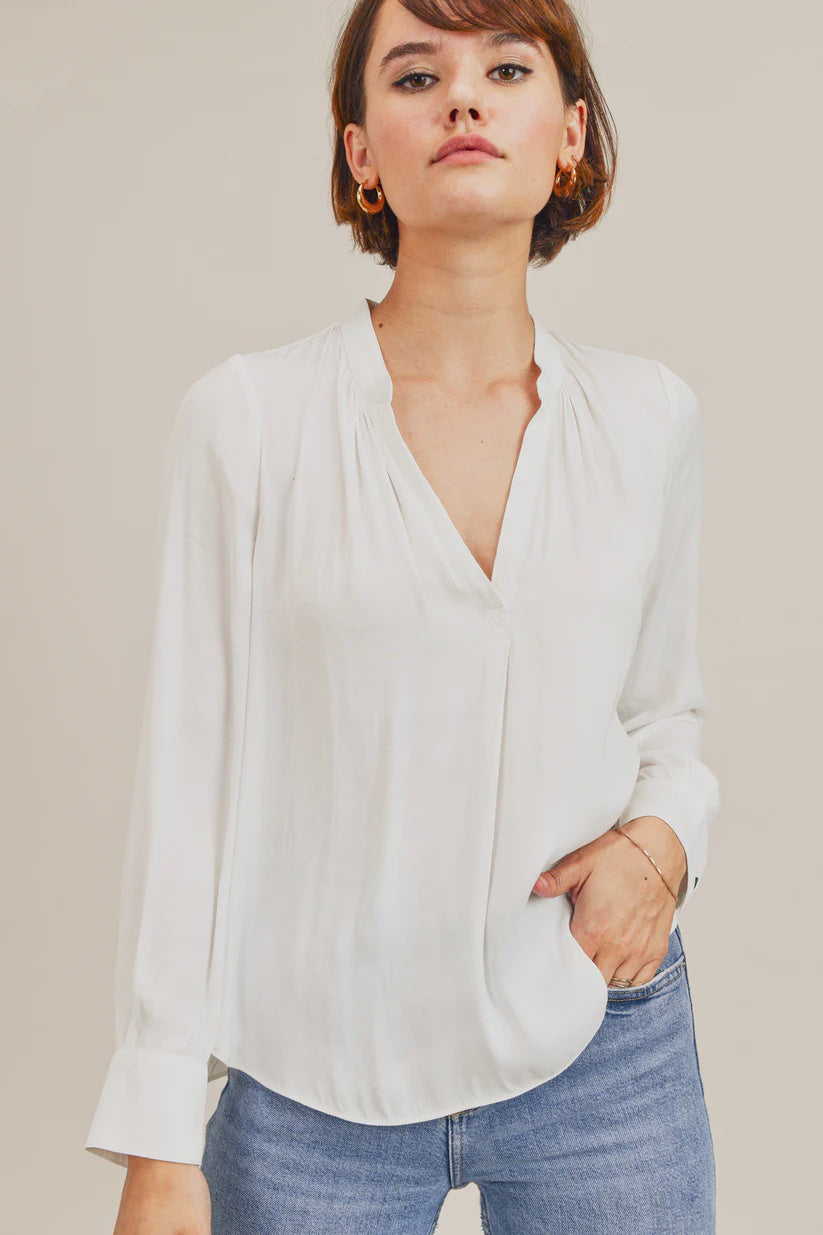White Piped long sleeve Blouse