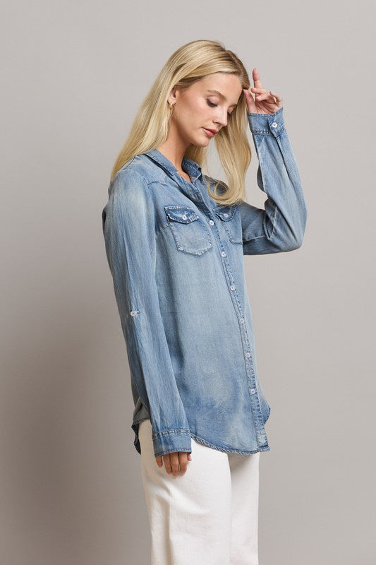 Denim light shirt button up
