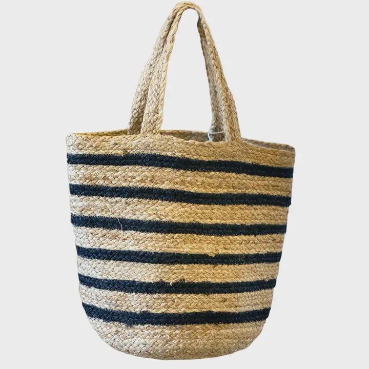 Blk Stripe cotton jute  tote