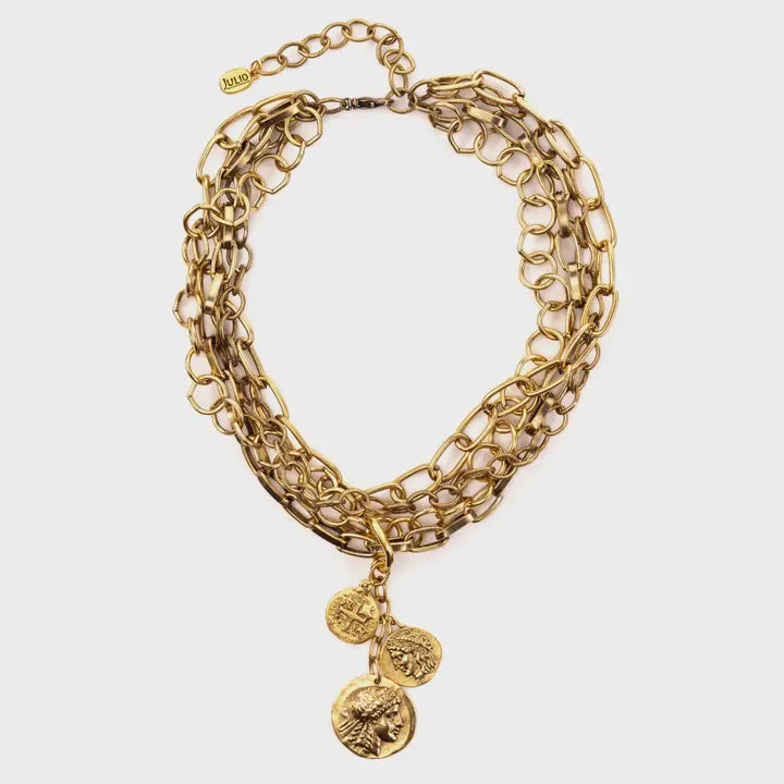 Rustica Multi Chain Necklace with Coin Cluster Pendant gold