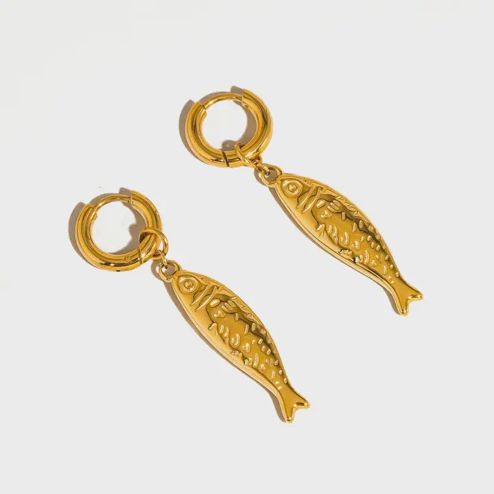 Nibe 18K Gold Non-Tarnish Fish Hoop Earring