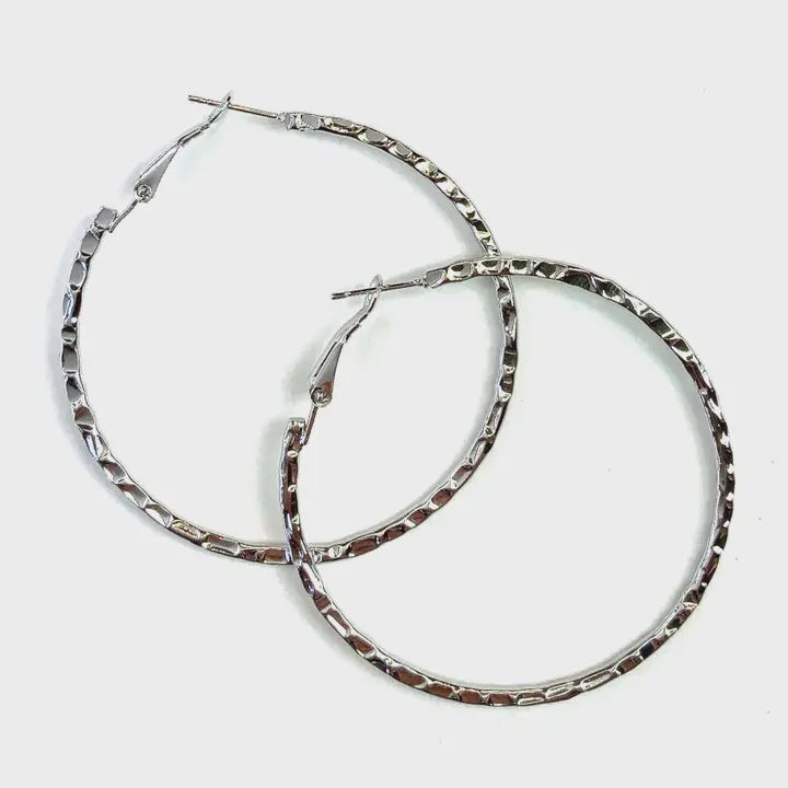 Lg. Hammered Silver Hoop Earrings