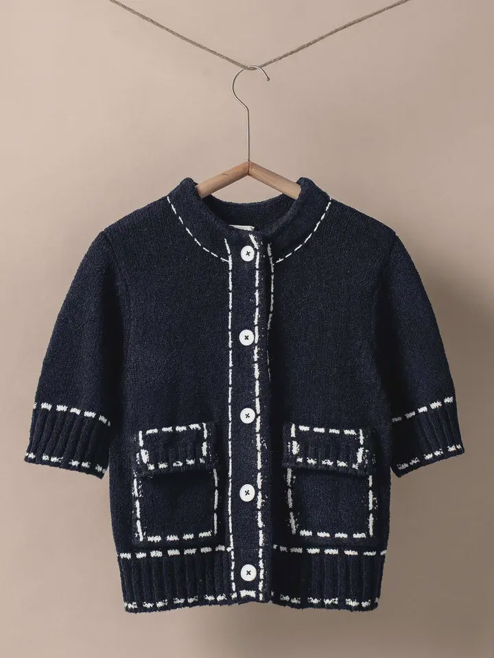 Stitch  short sleeve cardigan BLK