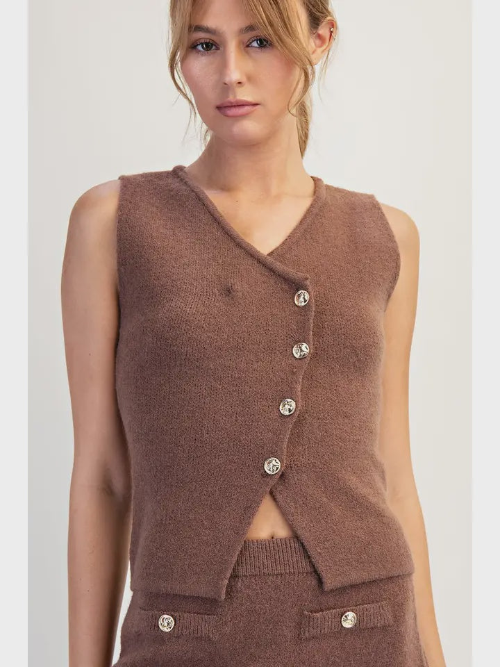 Asymmetric Brown sweater vest
