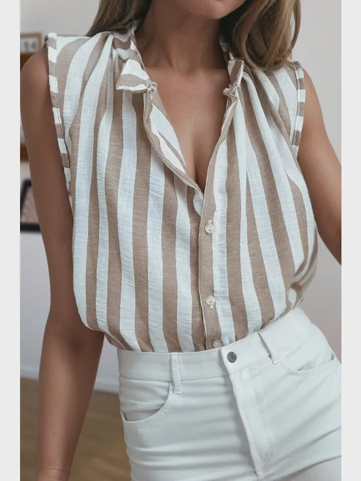 Stripe Casual Button Down Sleeveless Shirt