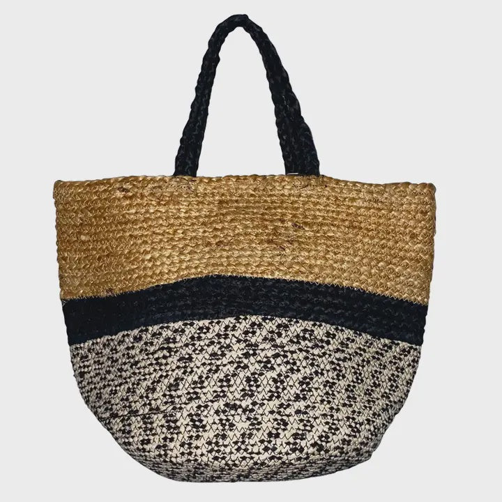 Brown whrcotton jute tote w braided