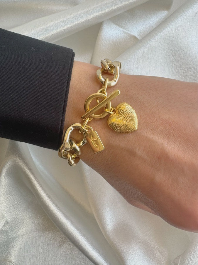 Gold Chunky Heart Bracelet, Heart Charm, Gold Chain Bracelet