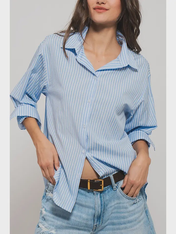Striped Twill button shirt with Detail