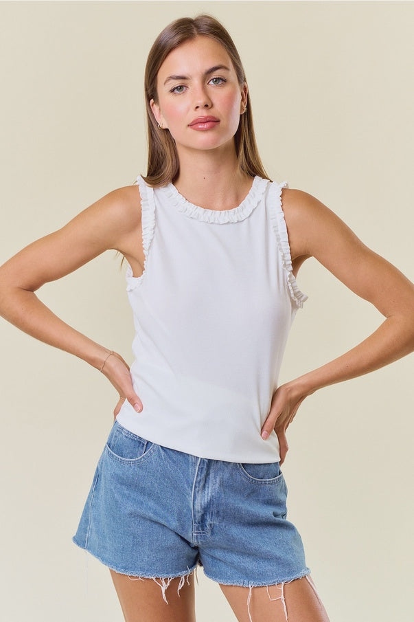 Solid Knit Tank W.Ruffle Trim OW