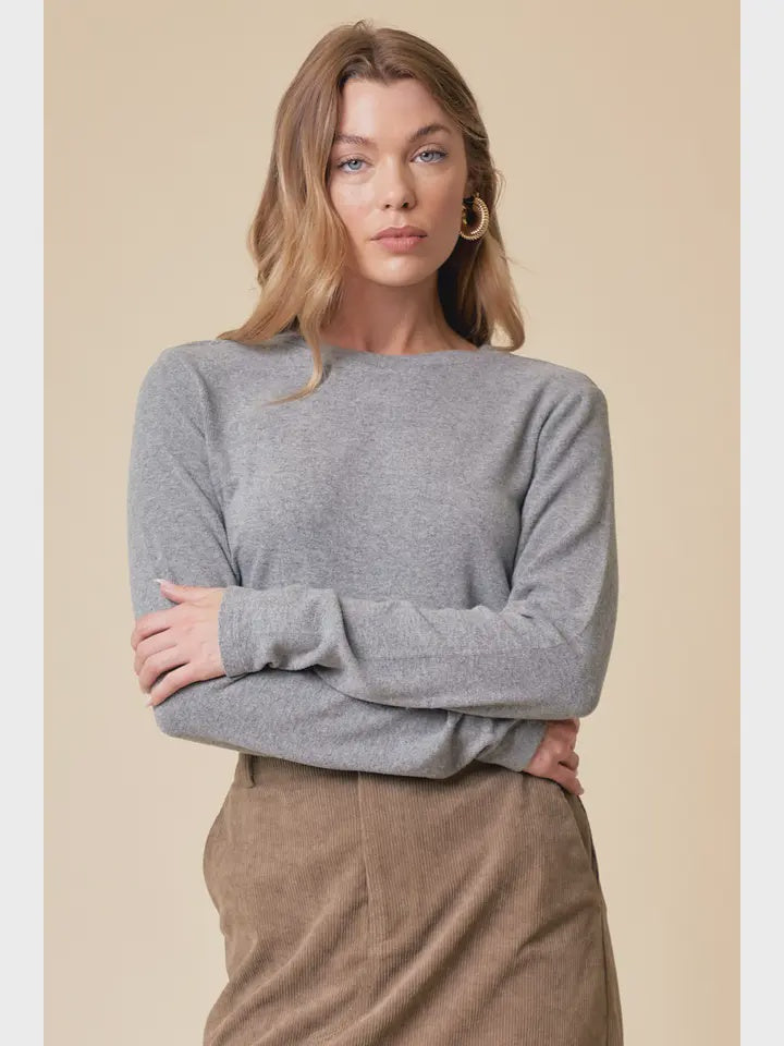 Round Neck Soft Knit Top grey