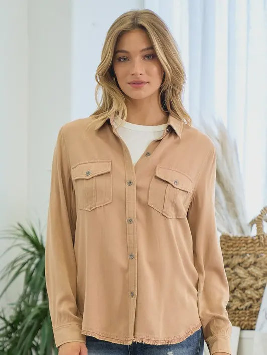 Button Down Washed Shirt with Pocket