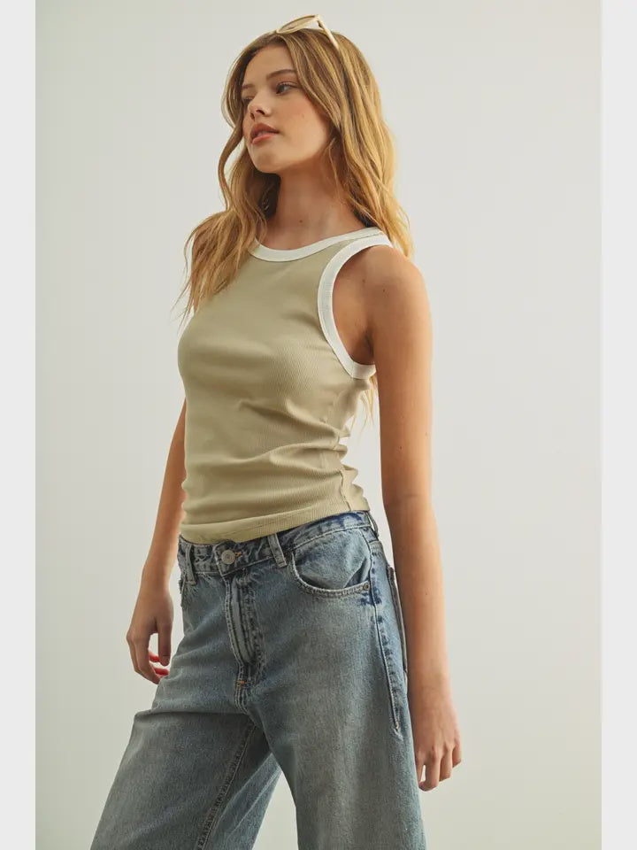 Color Contrasted Tank Top ECRU