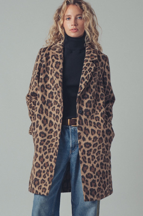 Leopard Print Oversized Statement Coat Brown