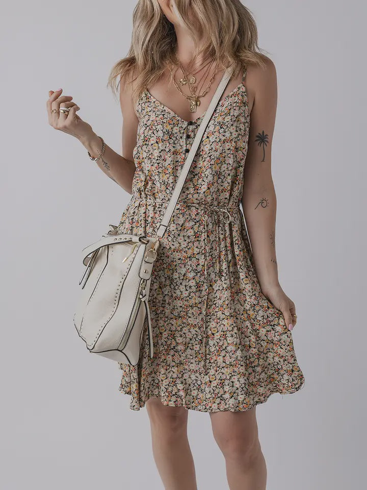 Floral print tie waisted dress