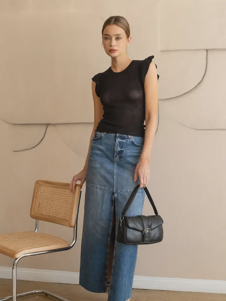 Ruffle sleeve Gauze knit top