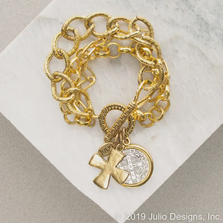 Address Vintage Cable Chain Triple Strand Charm Bracelet