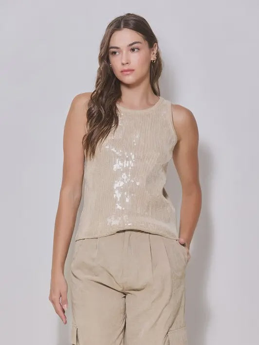 Sequin sleeveless tan top