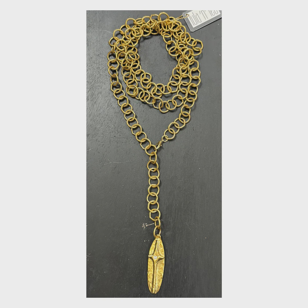 34" antique gold chain necklace antique gold pave' pendant