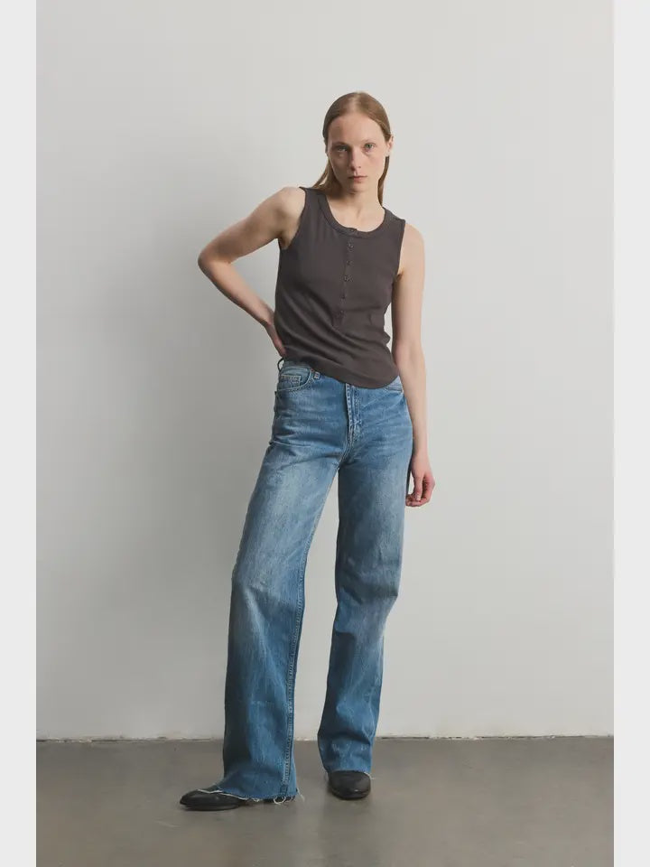 The Ramona Tank Top | Sleeveless Henley Knit Top charcoal