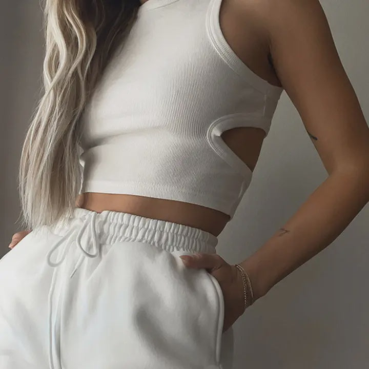 Cutout Round Neck Tank White