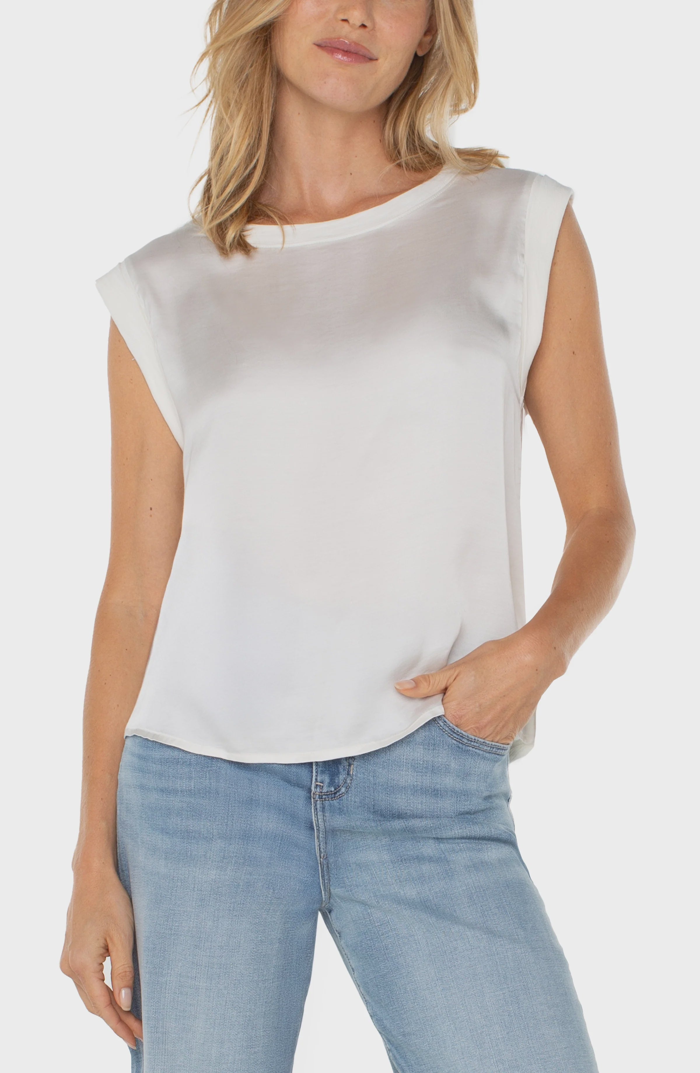ivory sleeveless woven top