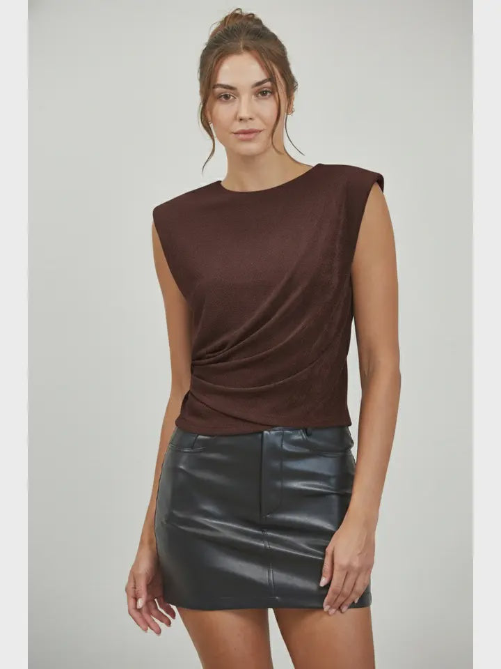 Crew neck wrap top Coffee