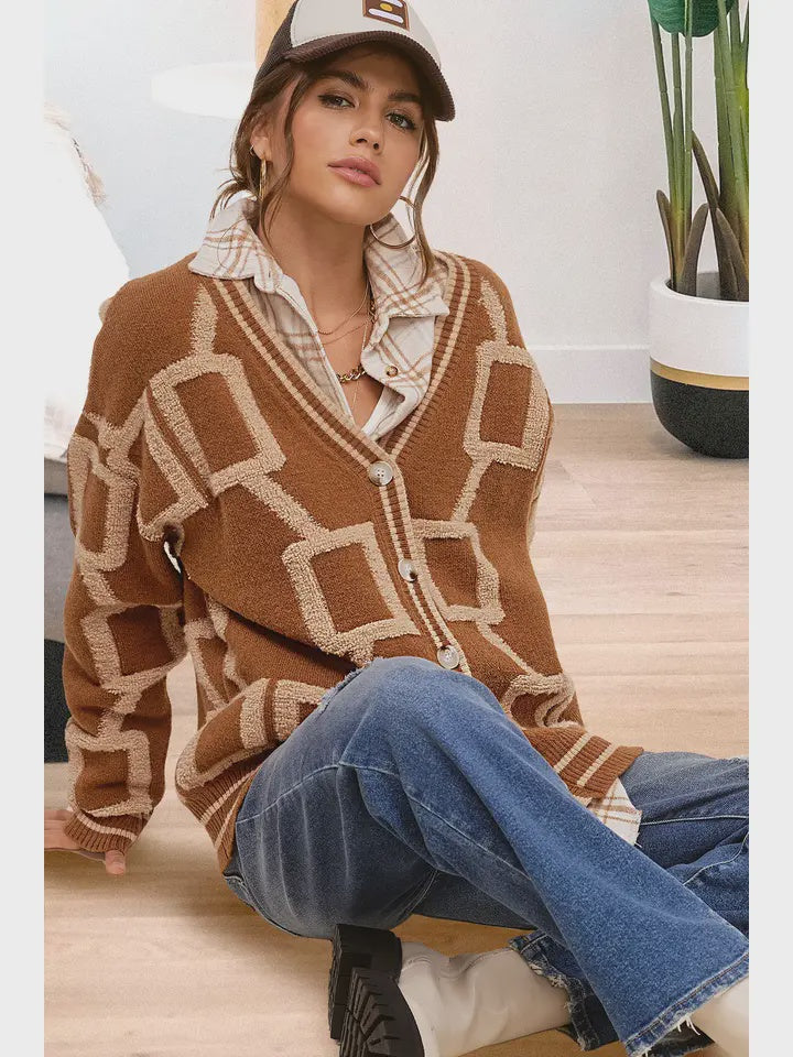 Loose geometric sweater rust
