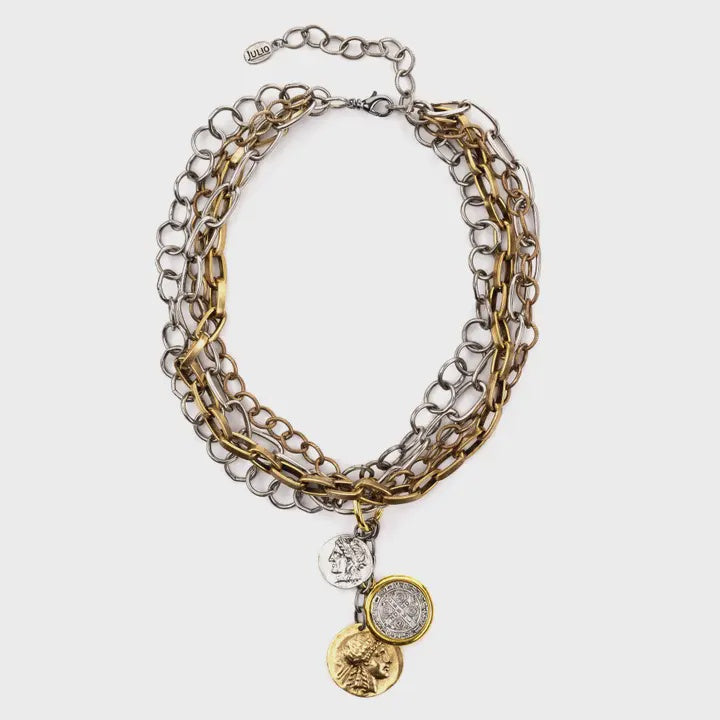 Rustica Multi Chain Necklace with Coin Cluster Pendant