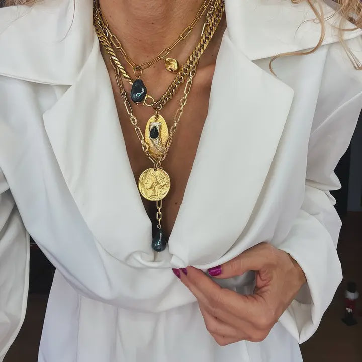 Ethnic Greek coin with blk pearl