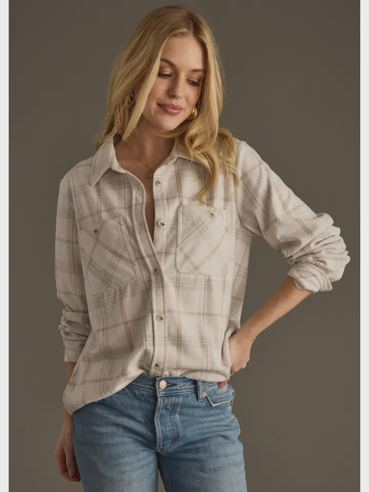 Super soft Plaid button up LT Tan & Grey